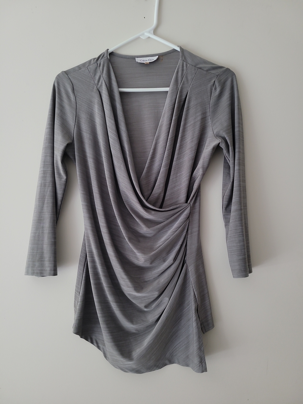 Calvin Klein Draped V-Neck Tunic Top - Gray